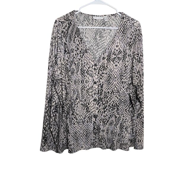 Susan Graver Blouse Women's 1X Snake Printed V-Neck Button Up Long Sleeve - Picture 1 of 9